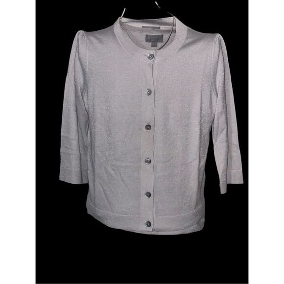 Beautiful two piece Pure Collection Navy Metallic Bamboo blouse and cardigan swe - Picture 6 of 12